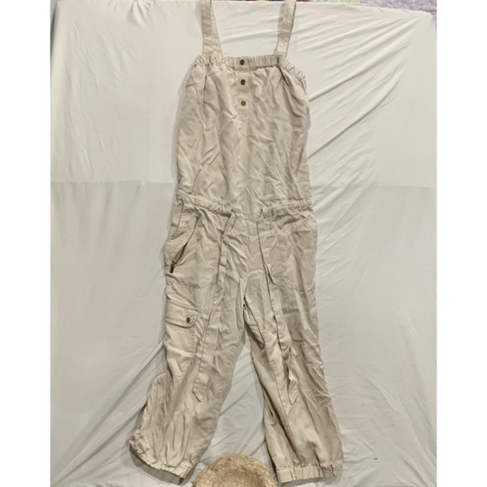 Vintage Y2K Cache Sleeveless Tan Khaki Waist Tie Utility Jumpsuit‎ Size Small